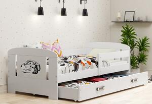 Dětská postel FILIP P1 + úložný prostor + matrace + rošt ZDARMA, 80x160 cm, bílý/auto