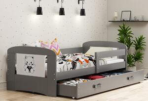 Dětská postel PHILIP P1 + matrace + rošt ZDARMA, 80x160 cm, grafit/kočka
