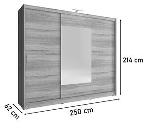Šatní skříň WHITNEY 250, dub sonoma, + LED, 62x214x250