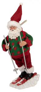 Vánoční figurka Santa Claus lyžař v zeleném svetru – 13x10x28 cm