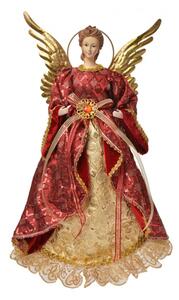 Vánoční figurka červeno-zlatý anděl se zlatými křídly a svatozáří – 40 cm