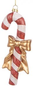 Závěsná vánoční ozdoba cukrová hůlka Candy Cane se zlatou mašlí – 8x3x17 cm
