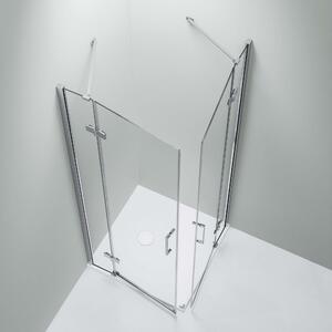 Rohový sprchový kout se dvěma výklopnými dveřmi na pevném panelu NT407 - 8 mm čiré sklo Nano - možnost volby šířky