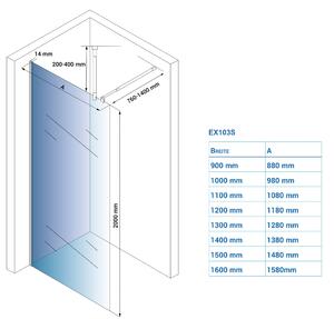Sprchový kout Walk-In Nano EX103S - 10 mm sklo Super White - 14 mm profil z nerezové oceli - možnost výběru barvy a šířky profilu