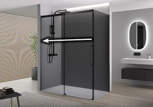 Rohový sprchový kout s posuvnými dveřmi Soft-Close DX906 FLEX černý mat - 8 mm sklo Nano Grey - možnost volby šířky