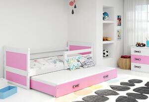 Dětská postel FIONA P2 + matrace + rošt ZDARMA, 90x200 cm, bílý, růžová