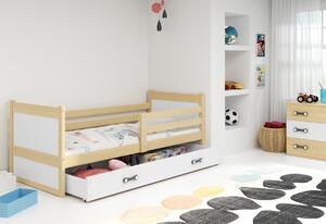 Dětská postel RICO P1 COLOR + úložný prostor + matrace + rošt ZDARMA, 80x190 cm, borovice, bílá
