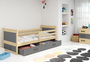 Dětská postel RICO P1 COLOR + úložný prostor + matrace + rošt ZDARMA, 80x190 cm, borovice, grafit