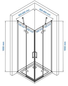 Rohový sprchový kout s otočnými dveřmi EX809 - bezpečnostní sklo Nano ESG - 90 x 90 x 195 cm