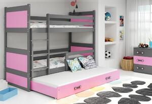 Patrová postel RICO 3 COLOR + matrace + rošt ZDARMA, 80x190 cm, grafit, růžová
