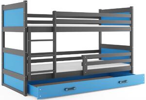 Patrová postel RICO 2 COLOR + úložný prostor + matrace + rošt ZDARMA , 80x190 cm, grafit, blankytná