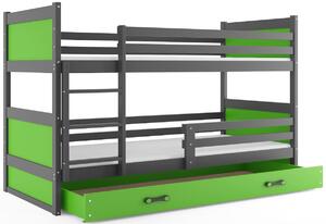 Patrová postel FIONA 2 COLOR + úložný prostor + matrace + rošt ZDARMA, 80x190 cm, grafit, zelená