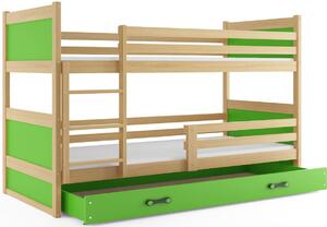Patrová postel FIONA 2 COLOR + úložný prostor + matrace + rošt ZDARMA, 80x190 cm, borovice, zelená