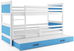 Patrová postel RICO 3 COLOR + matrace + rošt ZDARMA, 80x190 cm, bílý, blankytná