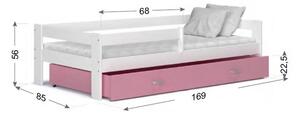 Dětská postel HARRY P1 COLOR s barevnou zásuvkou + matrace, 80x160, šedý/růžový