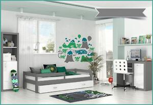 Dětská postel HUGO P1 s barevnou zásuvkou + matrace, 80x160, šedý/šedý COLOR