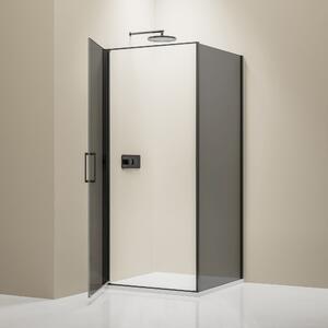 Rohový sprchový kout s výklopnými dveřmi NT416 Černý mat - 8 mm sklo Nano grey - možnost volby šířky