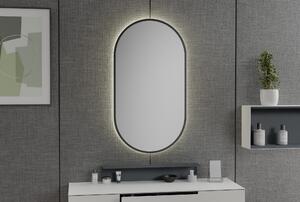 LED osvětlené zrcadlo 8144-2.0 oválné včetně nastavení teplého/studeného světla - černý rám - 40 x 60 cm