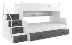 Patrová postel XAVER 3 COLOR + úložný prostor + matrace + rošt ZDARMA, 120x200, bílý, bílá
