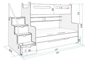 Patrová postel XAVER 3 COLOR + úložný prostor + matrace + rošt ZDARMA, 120x200, bílý, bílá