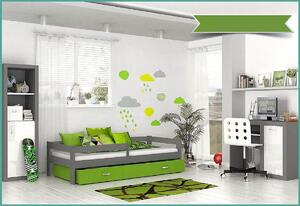 Dětská postel HARRY P1 COLOR s barevnou zásuvkou + matrace, 80x160, bílý/zelený