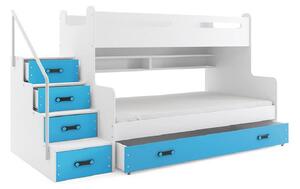 Patrová postel MAX 3 COLOR + úložný prostor + matrace + rošt ZDARMA, 120x200, bílý, blankytná