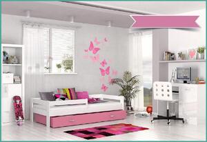Dětská postel HUGO P1 COLOR s barevnou zásuvkou + matrace, 80x160, bílý/růžový