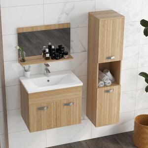 Sada koupelnového nábytku - Koupelnový nábytek - Nábytek pod umyvadlo - Zrcadlová skříňka - Vysoká skříňka - Nástěnný design - Keramické umyvadlo