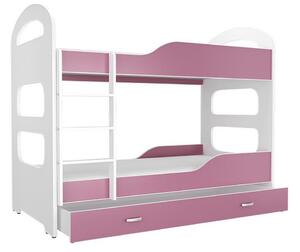 Dětská patrová postel PATRIK 2 COLOR + matrace + rošt ZDARMA, 160x80, bílý/růžový