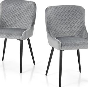 Sada dvou jídelních židlí s velurovým potahem, černými kovovými nohami a ergonomickým designem