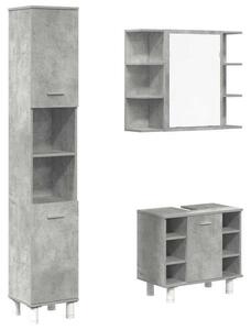 Sada koupelnového nábytku - Skříňka pod umyvadlo - Koupelnová skříň - Zrcadlová skříň - Imitace betonové šedé barvy - Odolný materiál