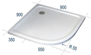 Čtvrtkruhový sprchový kout Nano EX406 - 90 x 90 x 195 cm včetně sprchové vaničky