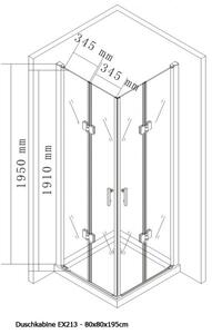 Rohové skládací dveře do sprchového koutu Nano real glass 8 mm EX213 - 80 x 80 x 195 cm