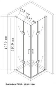 Rohové skládací dveře do sprchového koutu Nano real glass 8mm EX213 - 90 x 90 x 195 cm