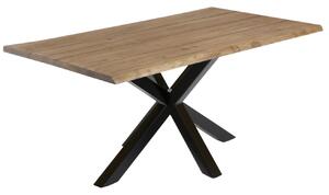Tmavý dubový dýhovaný jídelní stůl Kave Home Argo 180 x 100 cm s černou kovovou podnoží