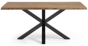 Masivní tmavý dubový jídelní stůl Kave Home Argo 180 x 100 cm s černou kovovou podnoží