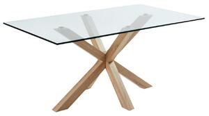 Skleněný jídelní stůl Kave Home Argo 180 x 100 cm s přírodní kovovou podnoží