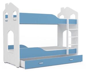 Dětská patrová postel PATRIK 2 Domek + matrace + rošt ZDARMA, 160x80, bílá/modrá