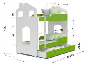 Dětská patrová postel PATRIK 2 Domek + matrace + rošt ZDARMA, 190x80, bílá/šedá