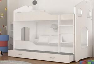 Dětská patrová postel PATRIK 2 Domek + matrace + rošt ZDARMA, 190x80, bílá/šedá