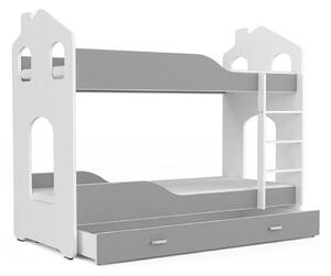 Dětská patrová postel PATRIK 2 Domek + matrace + rošt ZDARMA, 160x80, bílá/šedá