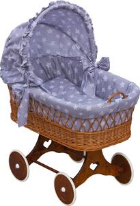 Proutěný košík na miminko s boudičkou Scarlett Hvězdička - šedá Mdum