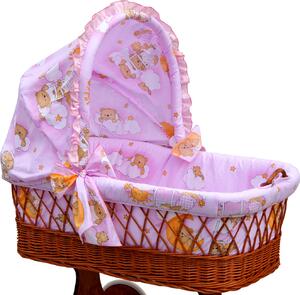 Proutěný košík na miminko s boudičkou Scarlett Mráček - růžová Mdum