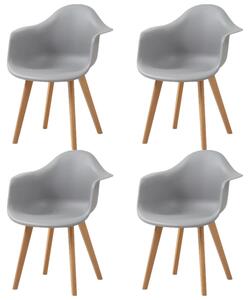 Jídelní židle - sada 4 kusů - minimalistický retro moderní design - s opěradlem - sedák z plastu - nohy z buku