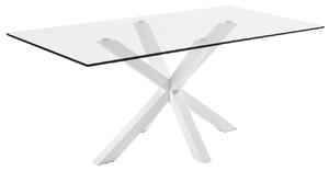 Skleněný jídelní stůl Kave Home Argo 200 x 100 cm s bílou kovovou podnoží