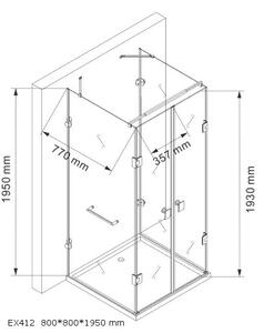 Sprchový kout ve tvaru U 8 mm nano pravé sklo EX412 - 80 x 80 x 195 cm