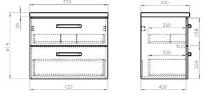 VEGA sestava koupelnového nábytku, š. 72,5 cm, bílá/dub platin