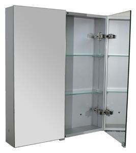 Hliníková zrcadlová skříňka G600 dvoudveřová - vnitřní a vnější zrcadlo - 60 x 70,3 x 12,6 cm