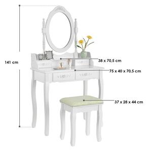 Goleto Originální vintage toaletní stolek se zrcadlem Mira | bílý