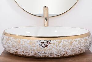 Rea Melania Meryl umyvadlo, 60 x 41 cm, bílá-zlatý vzor, REA-U5054